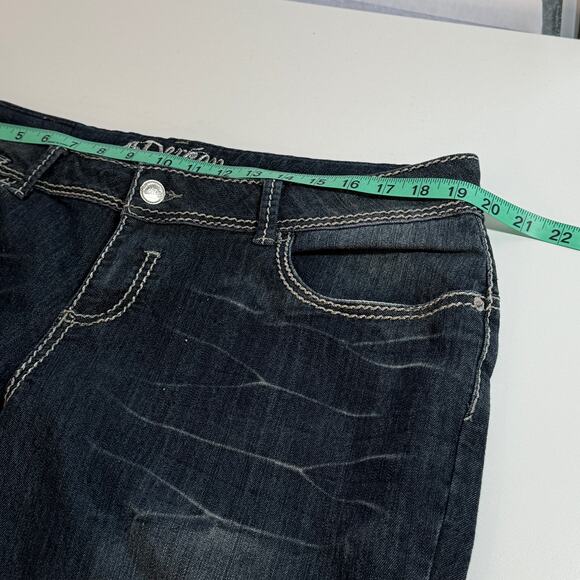 Dereon By Beyonce Denim Jeans Size 18 Y2K Dark Wash Stretch White Stitch Trim - Picture 9 of 11